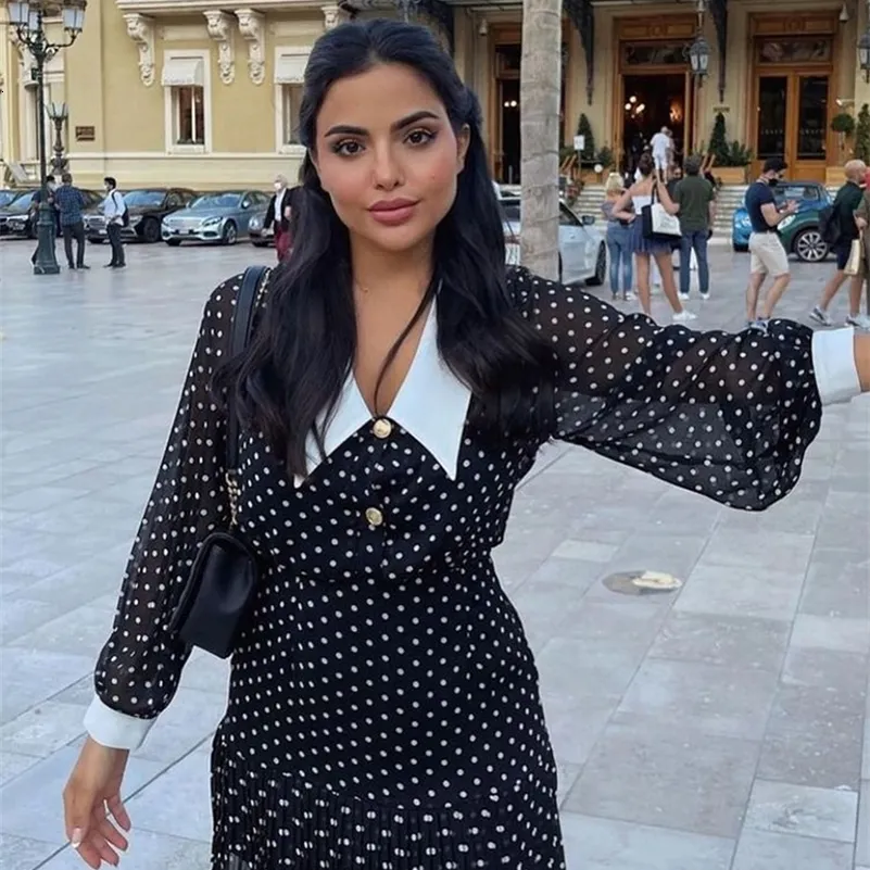 Vintage Dotted On SS with Pan Collar Casual Dresses Foredol Peter Pan Collar Polka Dot Vintage Chiffon Autumn  Summer Black Womens Vestito Spring Vintage Office Casual Dress 230408 From  Kong04, $24.6 | DHgate.Com