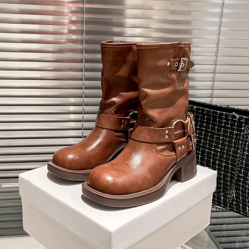 2023 designer laarzen Vintage Look Leren laarsjes voor dames bruin zwart luxe damesschoenen wintermode laars EUR 35 39