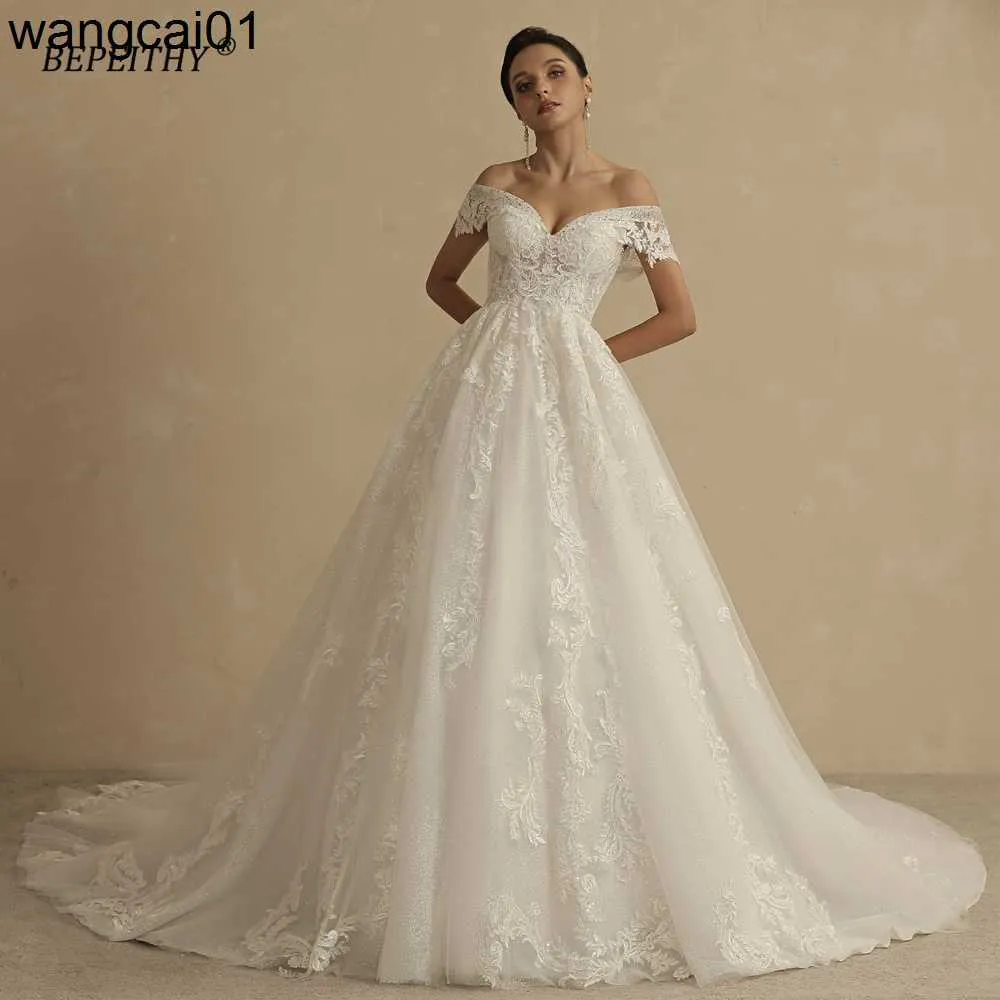 Party Dresses BEPEITHY Princess Glitter Wedding Dresses For Women 2022 Bride Romantic Lace Sevess Boho Bridal Gown France Robe De Soiree 0408H23