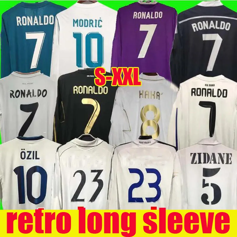 Retro Soccer Jersey manga comprida Camisas de futebol GUTI Ramos SEEDORF KAKA 12 13 14 15 16 17 18 RONALDO ZIDANE RAUL 00 01 02 03 04 05 06 07 finais KAKA 99 REAL MADRIDS FIGO