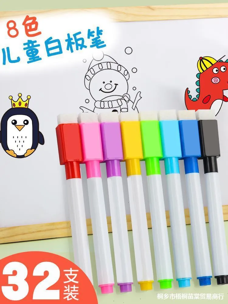 Marqueurs Lot de 32 stylos tableau blanc 8 couleurs pour pinceaux effaçables pour enfants version blanche marquage à base d'eau de jour 230408