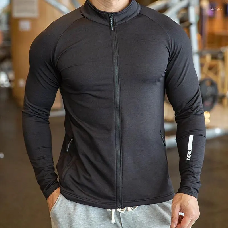 Jaquetas masculinas de alta qualidade jaqueta esportes zip up manga longa t-shirts secagem rápida ginásio fitness elasticidade casacos correndo homem camisolas
