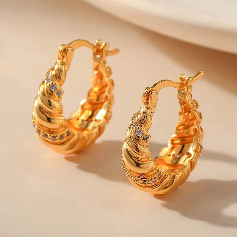 Hoop Earrings For Women Gold Plated Piercing Famale Cow Horn Bag Metal Style Set Zircon 2023 Jewelry Ear