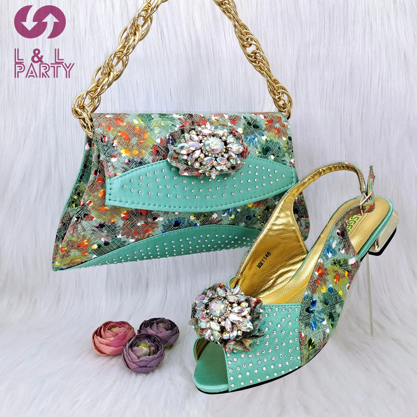 Dress Shoes 2024 Summer Design Pumps Match Hand Bag in Aqua Color Comfortable Thin Heels African High Quality Shoes and Bag Set 231108