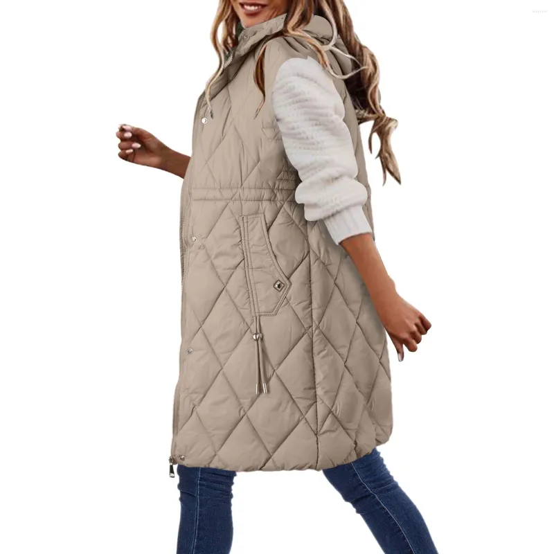 Coletes femininas com capuz jaqueta de zíper mulheres oversize colete inverno outerwear algodão acolchoado parka outono longo acolchoado casaco colete