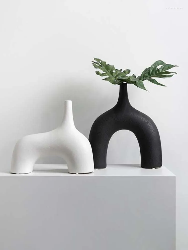 Wazony Wabi-sabi abstrakcyjne czarno-białe wazon proste nowoczesne kwiaty domowe weranda el ozdoby