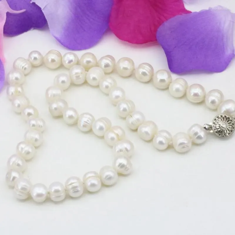 Цепи чары выпускные подарки 10-11 мм естественные пресноводные культивированные белые жемчужины Чиан Ожерелье для женщин Кокер DIY Ювелирные изделия 18-дюймовый B3228
