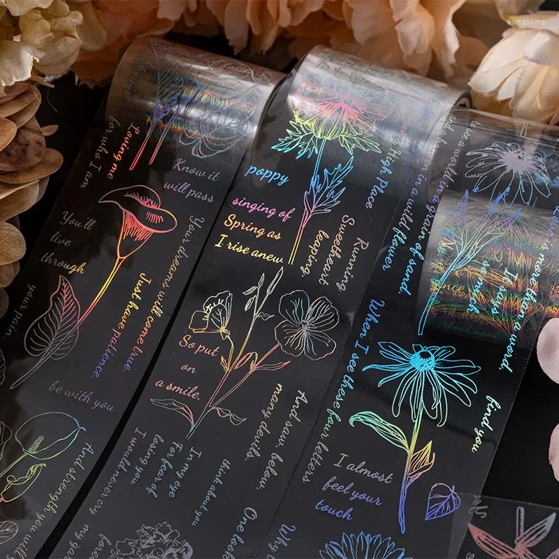 Gift Wrap Vintage Plant Flower Line Drawing Laser Decorative Adhesive Tapes Transparent Masking PET Tape Diy Scrapbooking Stickers Label