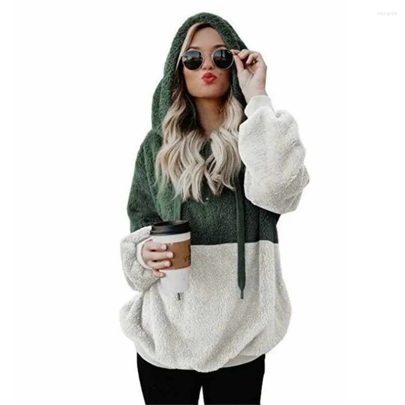 Sudaderas con capucha para mujer, suéter de bloque de Color con capucha de manga larga para invierno, chaqueta polar para mujer, moda 2023