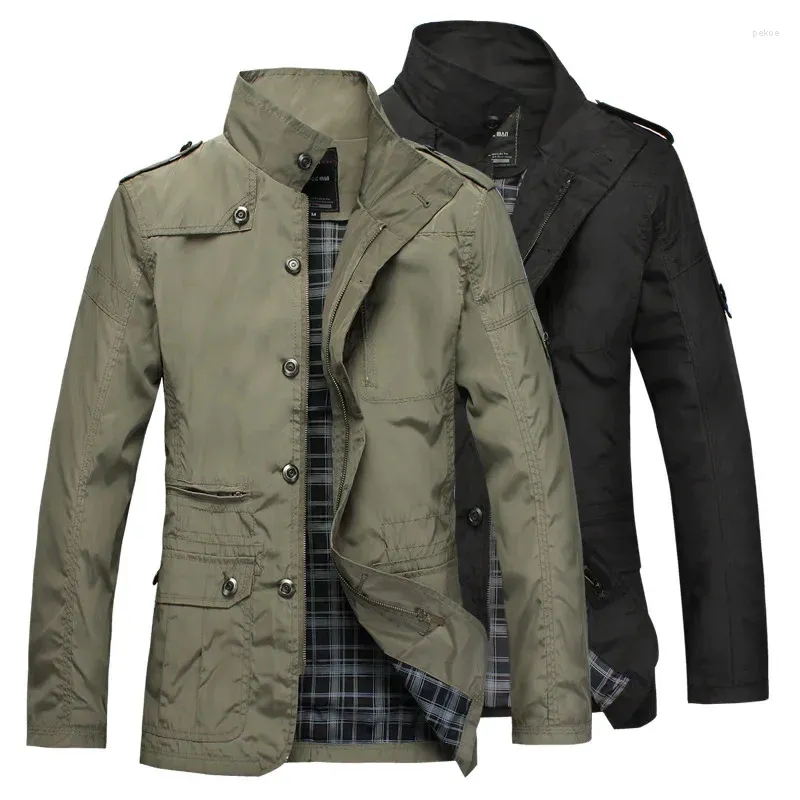 Trenchs de tranchées pour hommes 2023 Bomber Coat Hommes Veste d'affaires à manches longues Fermeture à glissière militaire Slim Automne Coréen Casual