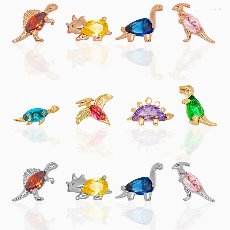 Pendientes de tuerca tan lindos pequeños dinosaurios serie circonio animales Piercing para mujeres joyería de moda accesorios minimalistas