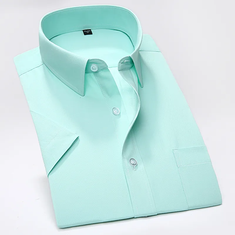 メンズカジュアルシャツ夏のビジネスワークシャツスクエアカラー短袖プラスサイズSから7xLソリッドツインストライプフォーマルメンズドレス230408
