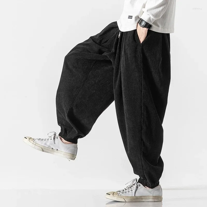 Męskie spodnie 2023 Zwykłe swobodne jesień mężczyźni szerokie nogi spodnie HARAJUKU Corduroy Streetwear Prosty męski elastyczna talia luźna