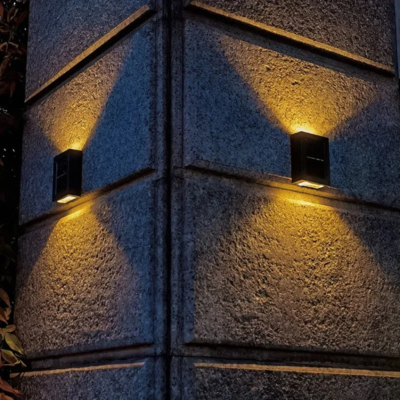 ZK20ブラックモダンソーラーパネル2枚のウォールストリートLEDライトパワーガーデン屋外照明防水壁ランプライトアップアンドダウンパック