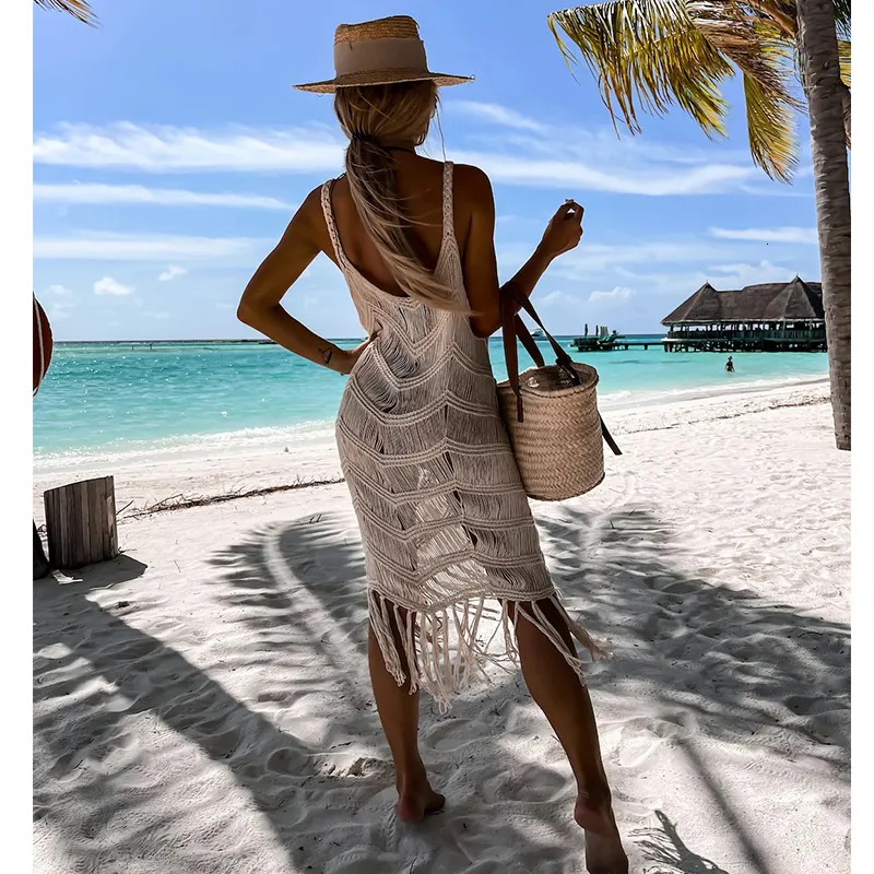 Abito Da Spiaggia Donna All'Uncinetto – Copricostume Trasparente Con Motivo Floreale, Scollo A V, Taglia Unica