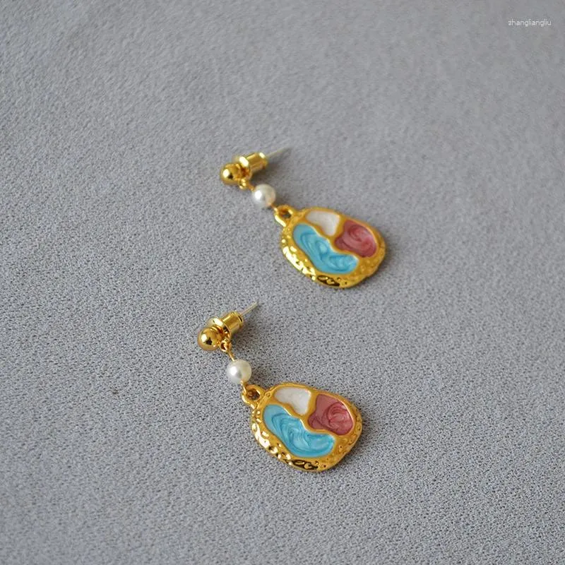 Dangle Earrings LONDANY Korean Niche Art Retro Colored Enamel Oil Painting Color Palette Female