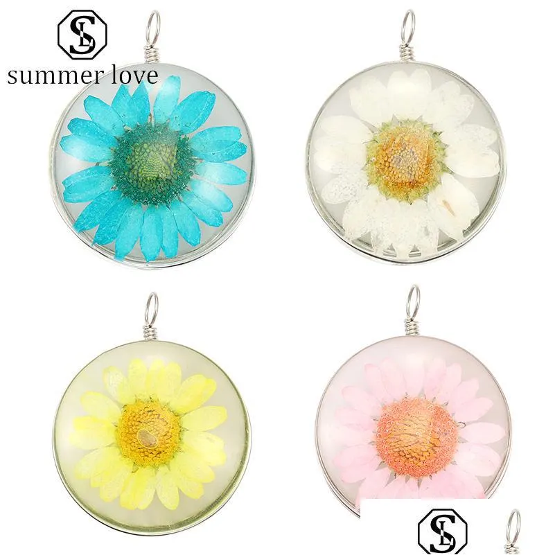 Charms New Arrival Dry Flower Glass Pendant Bracelet Necklace 4 Colour Trendy Charm Vitality Of Lifejewelry Gift For Women Men Y Drop Dh4Gd