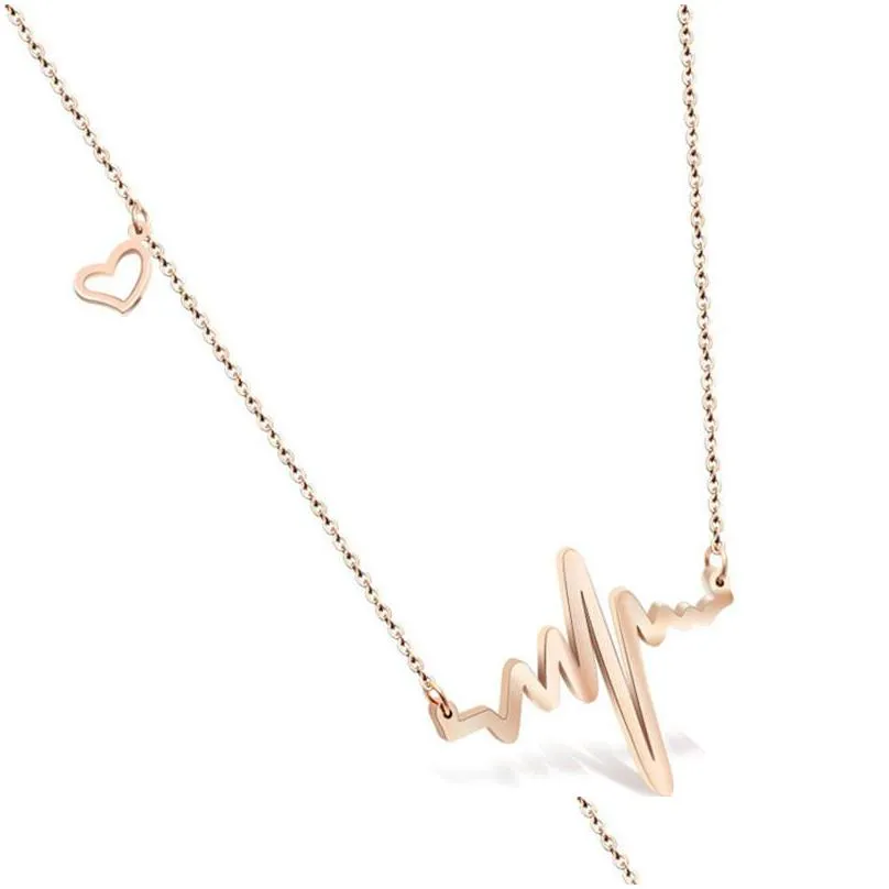 Pendant Necklaces High Quality Ecg Chain Necklace Stainless Steel Cute Heart For Women Fashion Accessories Jewelry W Dh5Zs