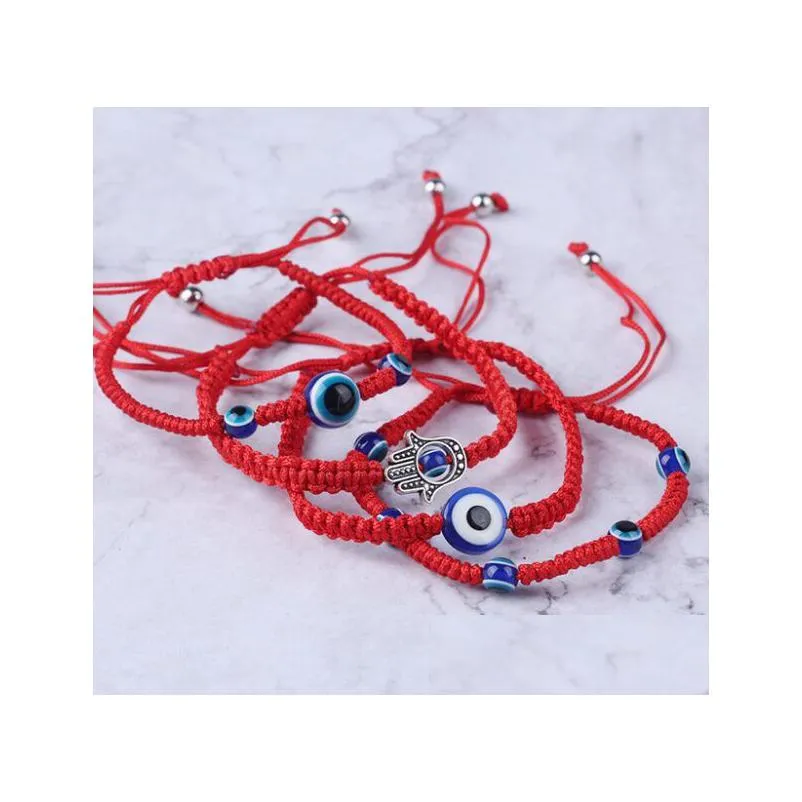 Charm Bracelets Ship 20Pcs/Lot Lucky Red String Thread Rope Bracelet Black Turkish Evil Eye Charm Little Girls Kids Children Dhgarden Dh26R