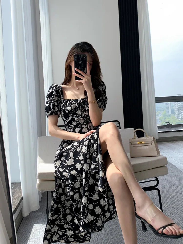 black band concert dresses Black Short-Sleeve Midi Chiffon Dress – the ZKS