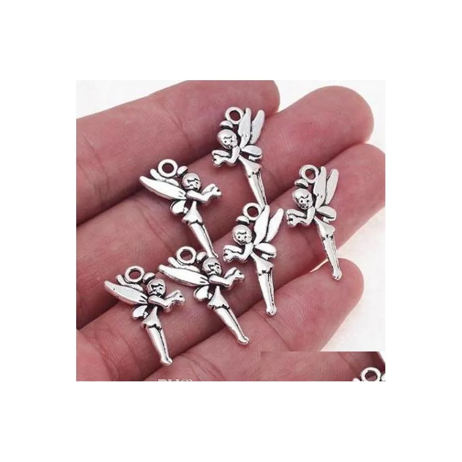 Arts and Crafts 100pcs Alloy Fairy Angel Charms Antique Sier Pendant for Necklace Jewelry Making Bevindingen 25x14mm Drop Delivery Home Dhwtj