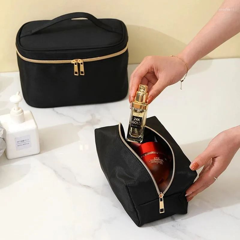 Bolsas de cosméticos de gran capacidad para mujer, bolsa de almacenamiento de maquillaje informal para mujer con cremallera, bolso de mano de viaje, bolso pequeño