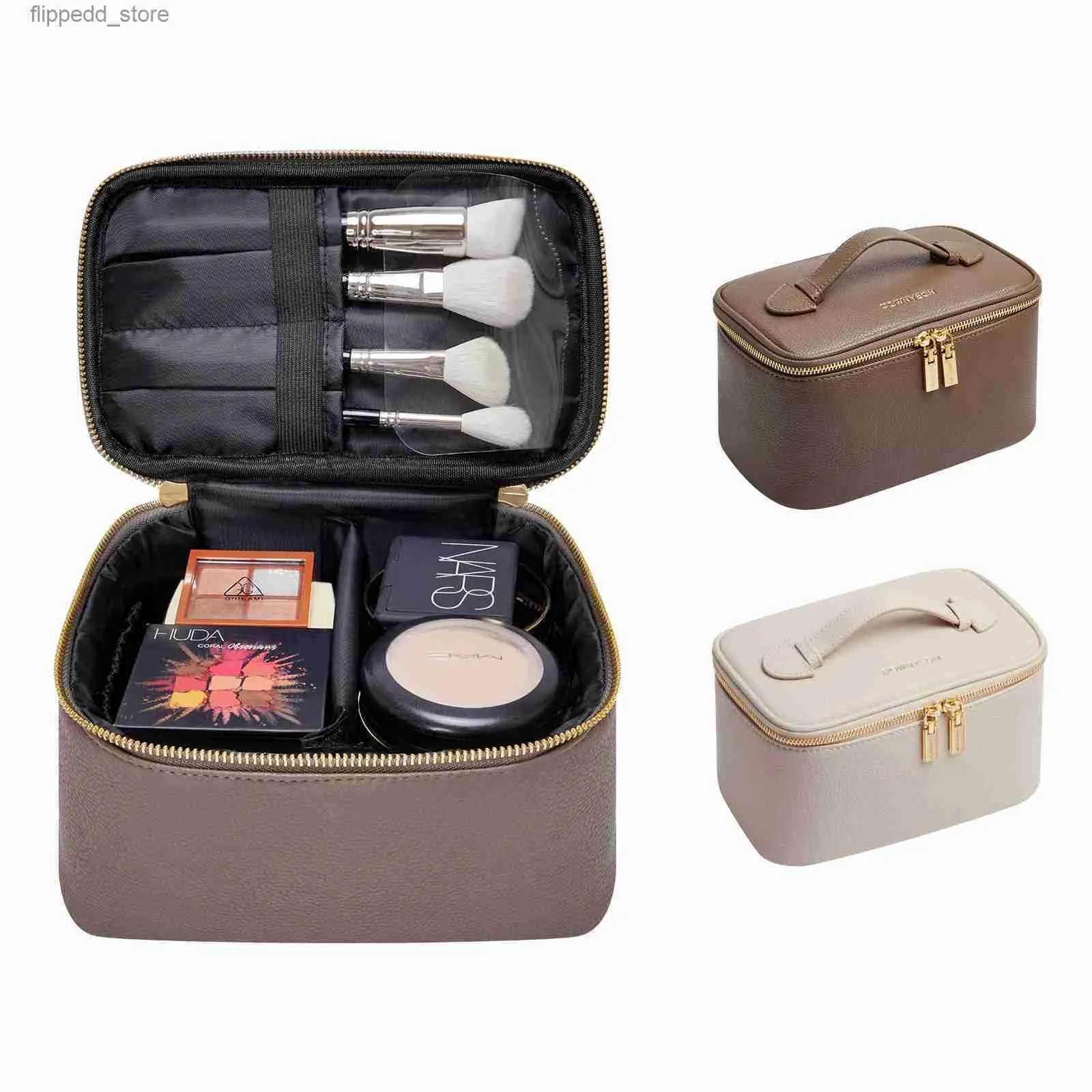 Cosmetic Bags Rownyeon High Quality PU Leather Makeup Travel Bag Portable Toiletry Case with Metal Zipper Q231108