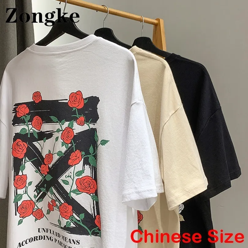 Herr t-shirts zongke blommor tryckt t-shirt för män tshirts för män kläder streetwear harajuku toppar kinesisk storlek 3xl 230408
