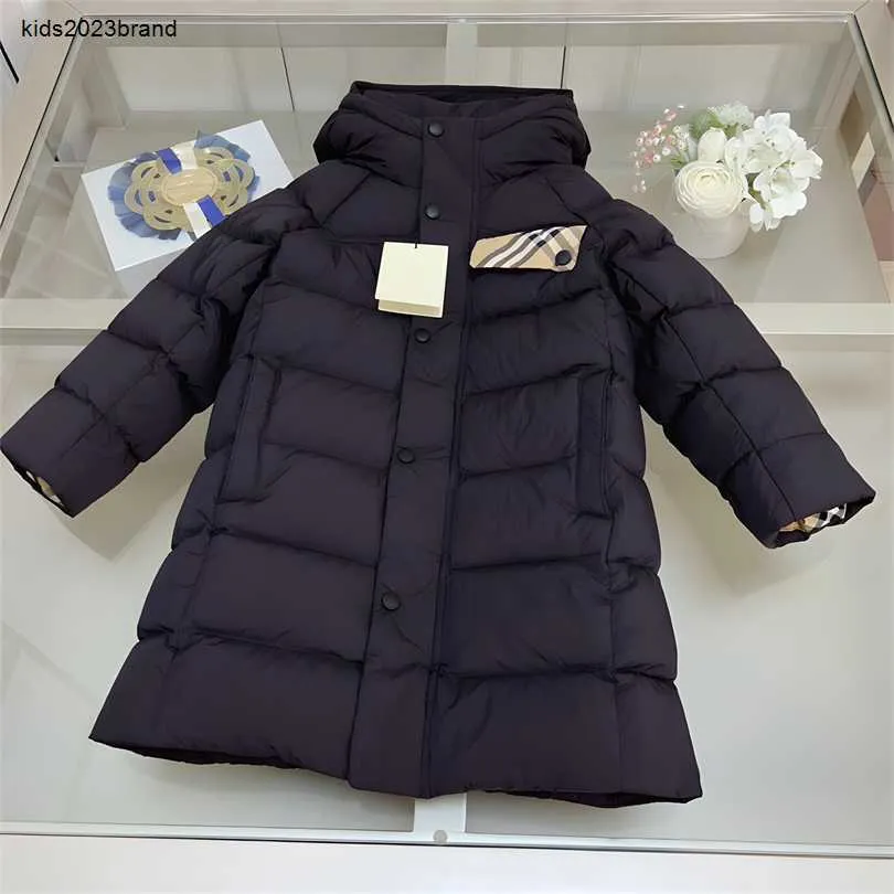 Nuovo piumino invernale per bambini piumini lunghi cappotti firmati con fodera scozzese con cappuccio giacche per bambini ragazza ragazzo cappotto trapuntato