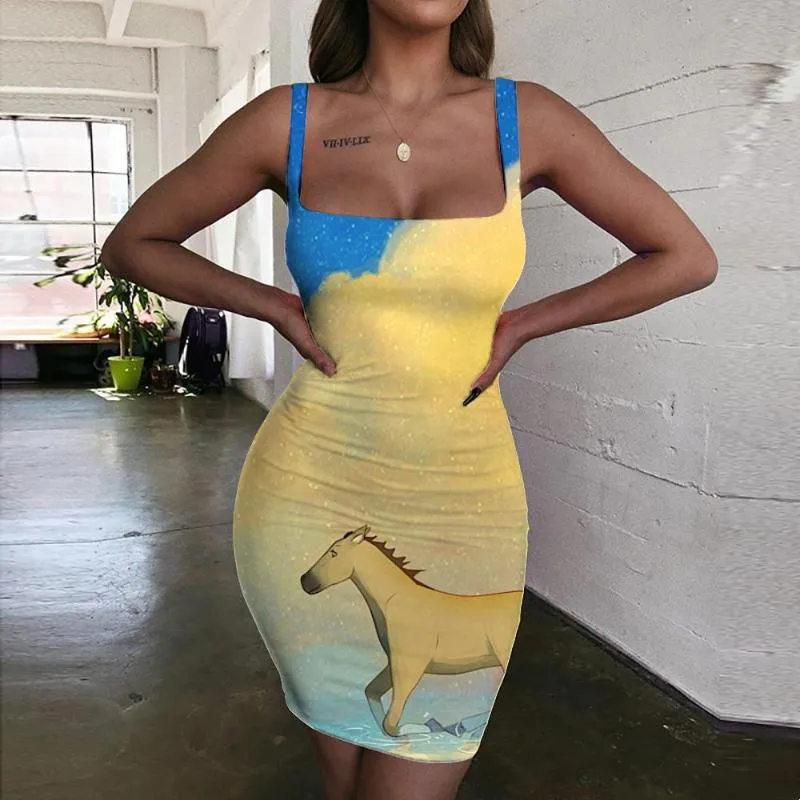 Casual Dresses Brand Animal Women Cute 3D Print Hip Hop Vestido Sexig målning Halter ärmlösa kvinnors kläder plus storlek på kortfattad