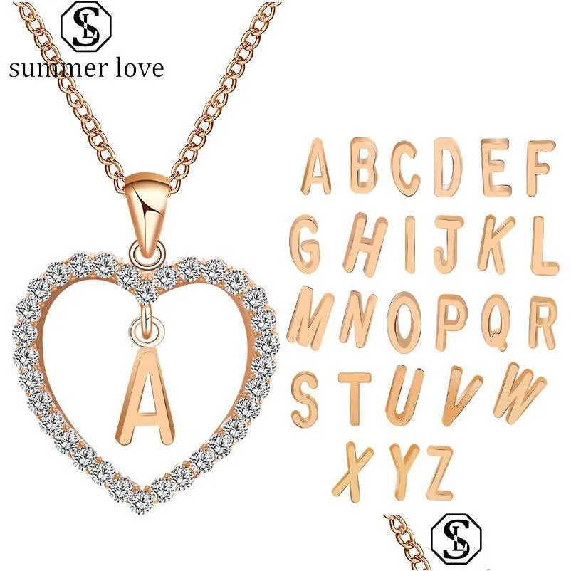 Pendentif Colliers Conception 26 Anglais Lettre Initiale Simple Or Creative Mode Diamant Coeur Collier Charme Bijoux Cadeau Pour Dhbb4