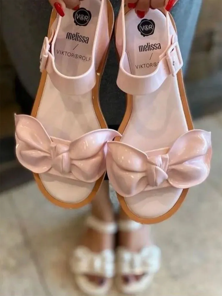 Sandalet Melissa Kadın Plajı Ayakkabı Yetişkin Kızlar Bayanlar Bowknot Flat Roman 230407