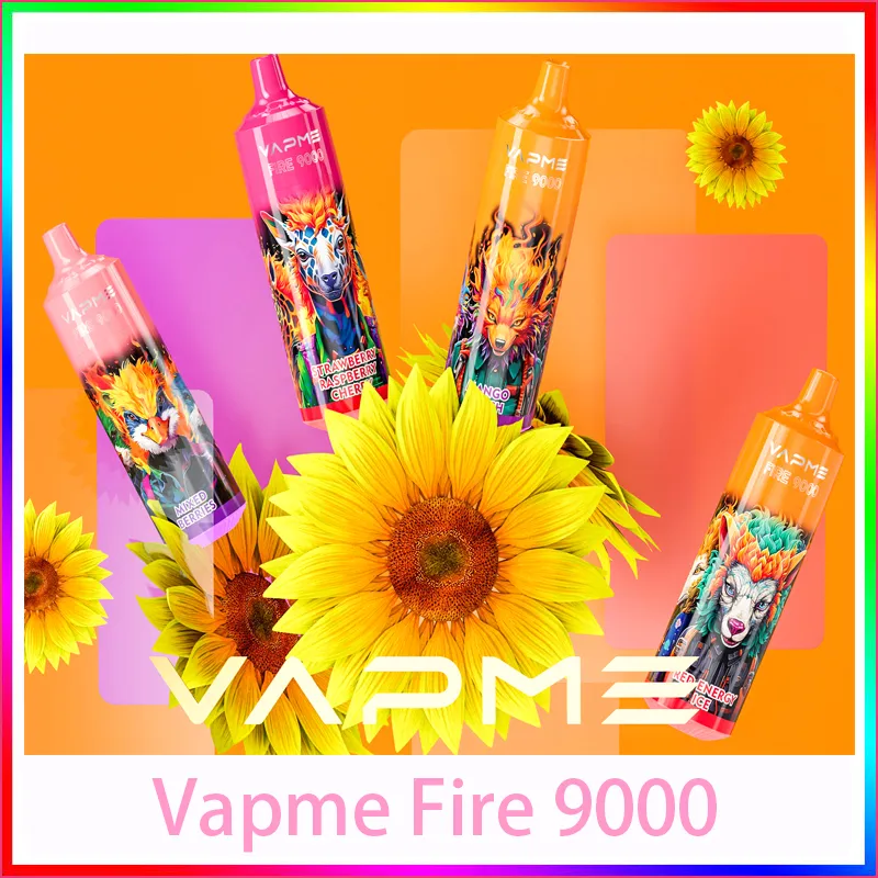 Original Vapme Fire 9000 Puffs E-cigarettes jetables 12 couleurs 2% 5% 600mAh Batterie rechargeable 18ml Pod prérempli Big Vapor Kit Contrôle du flux d'air Mesh Coil Bang