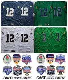 College 12 Tyler Buchner 3 Joe Montana Jerseys University Football Green White Navy Blue Away All Stitched For Sport Fans High7663524