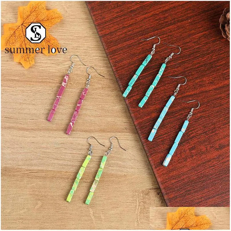 Dangle Lustre Nouvelle Arrivée Colorf Carré Pierre Naturelle Boucle D'oreille Pour Femmes Filles Sier Crochet Mode Simple Jewelr Dhjcj