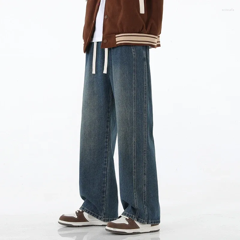 Bolsos de jeans masculinos Amarre as roupas de rua vintage de moda casual neutro de retalhos de retalhos de feminina 2023 Allonon Office