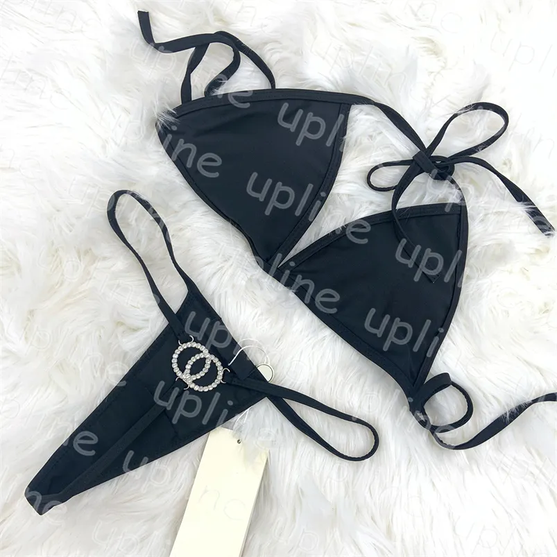 Rhinestone Bikini: Womens Sexy Thong Swimsuit Metallic Letter