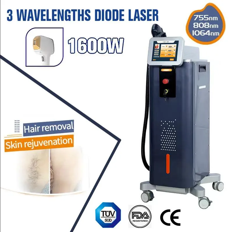 808nm Ice Diode Laser Hair Removal Machine Triple Wavelängd 755 808 1064NM 3 Traetment Permanent Remova All Hair Skin Rejuvation Beauty Machine