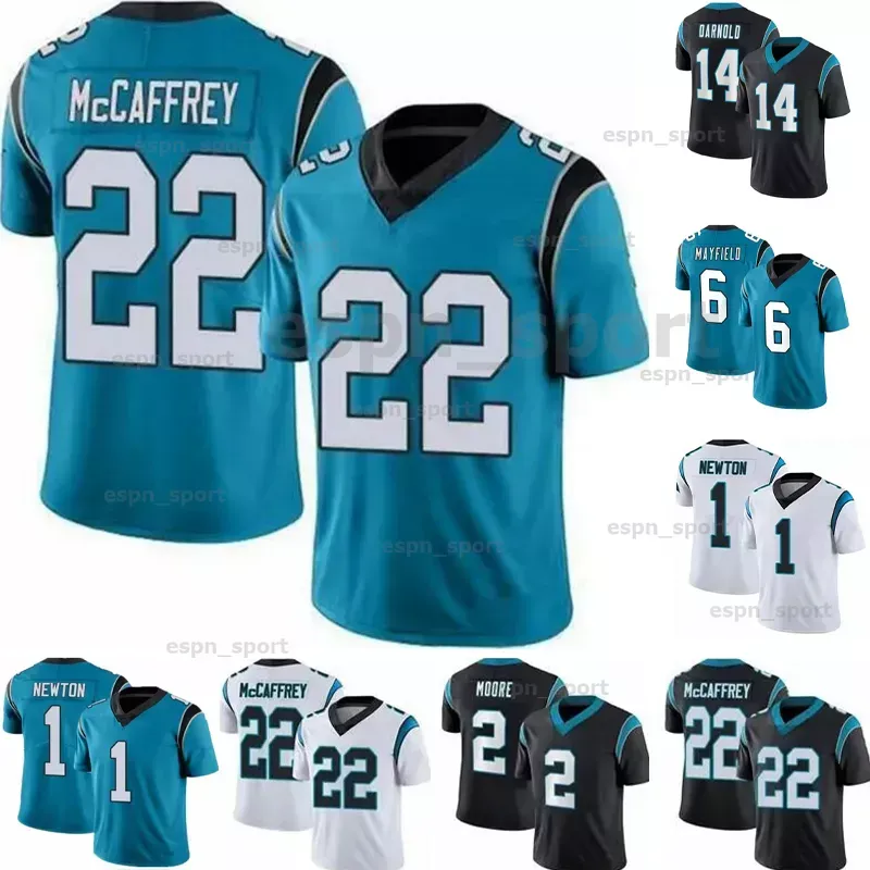 22 Christian McCaffrey Jersey 6 Baker Mayfield Maillots de football américain DJ Moore Sam Darnold Cam Newton Sam Mills Ikem Ekwonu Jaycee Horn Jeremy Chinn Brian Burns