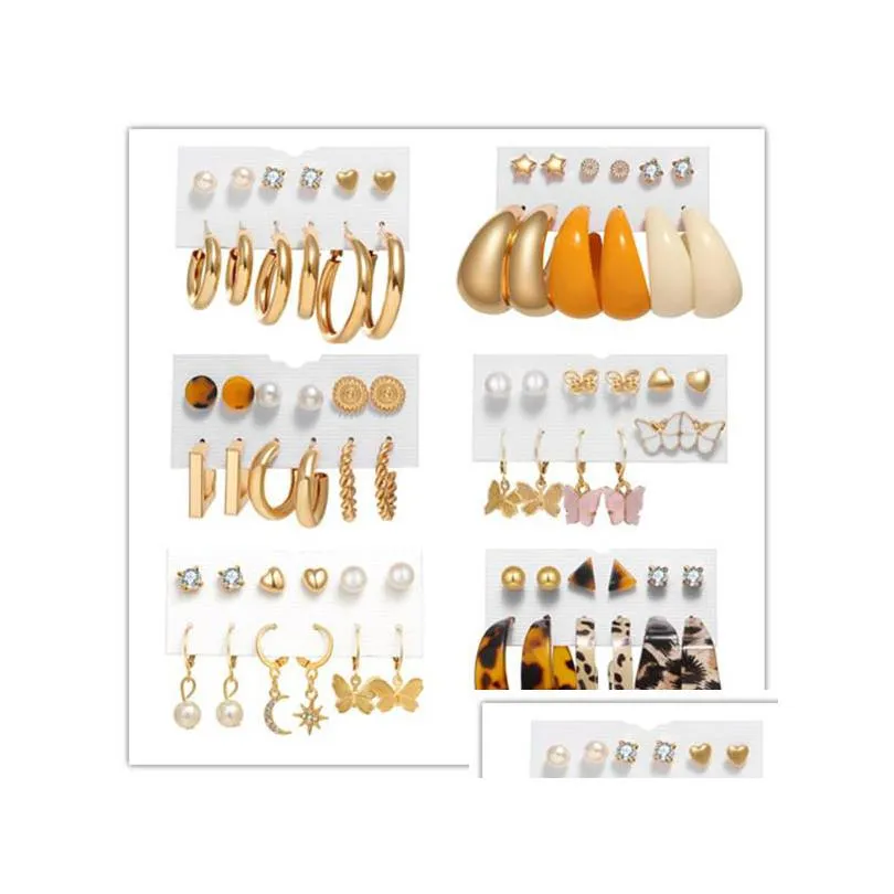 Charm Nieuwe vintage Gold Sier Flowers Mti Style oorbellen 6pcs / Set Jewelry for Women Party Gifts Valentijnsdag Drop Delivery Dhgarden Dh9on