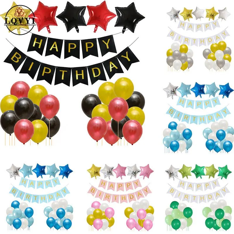 Party Decoration 39pcs Happy Birthday Banner Red Black Yellow Baby Shower Wedding Globos Children's Day Toys Balloon