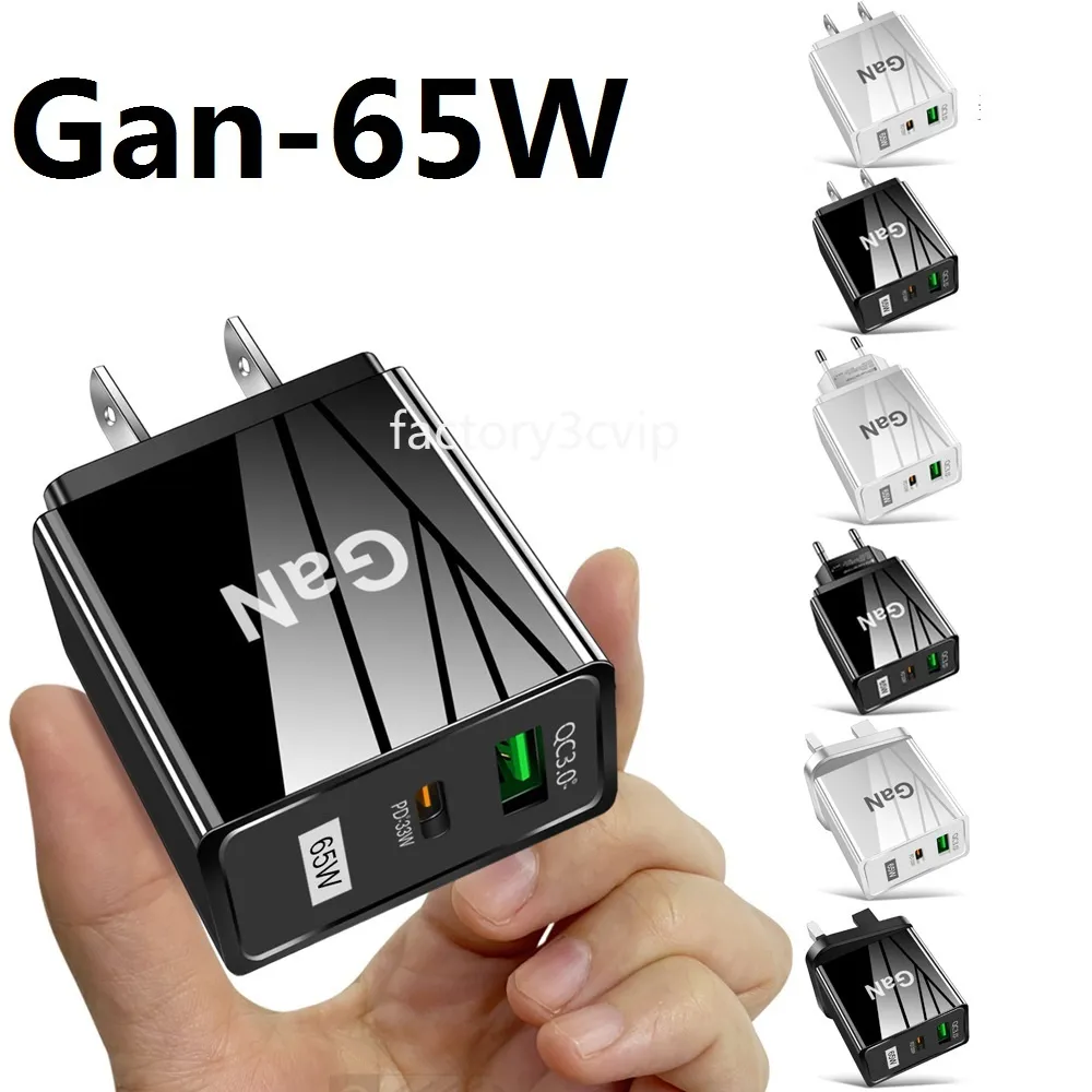 Super szybkie szybkie ładowanie PD ładowarka ściany Gan 65W PD33W Typ C Adapterów zasilania USB C dla iPhone'a 12 13 14 Samsung HTC LG F1
