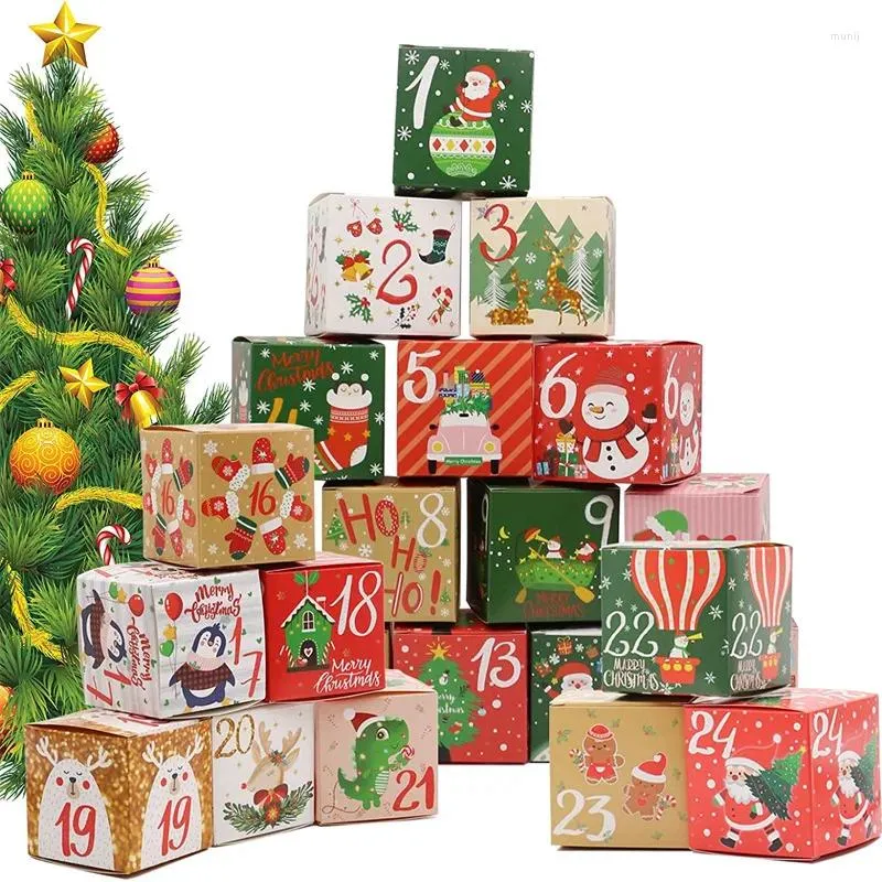 Presentförpackning 24st juldag advent kalenderbox godis kakor kraft papper förpackning lyckligt år 7x7x7cm