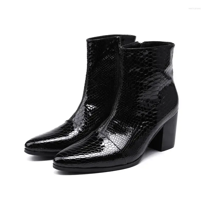 Botas Botas Masculinas Outono Inverno Sapatos Homens Militar Tático Couro Preto Apontou Toe Rock Cowboy Mens Salto Alto