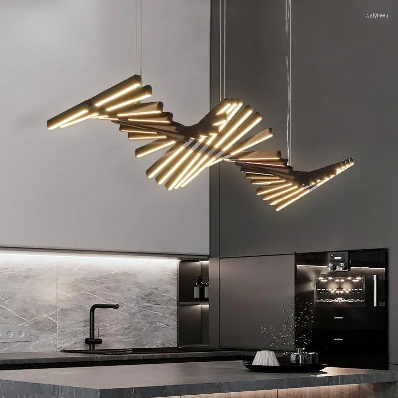 Żyrandole nordycka minimalistyczna sztuka Fishbone LED żyrandol Dekoracja domowa salon akryl aluminium PVC długie oprawy oświetleniowe