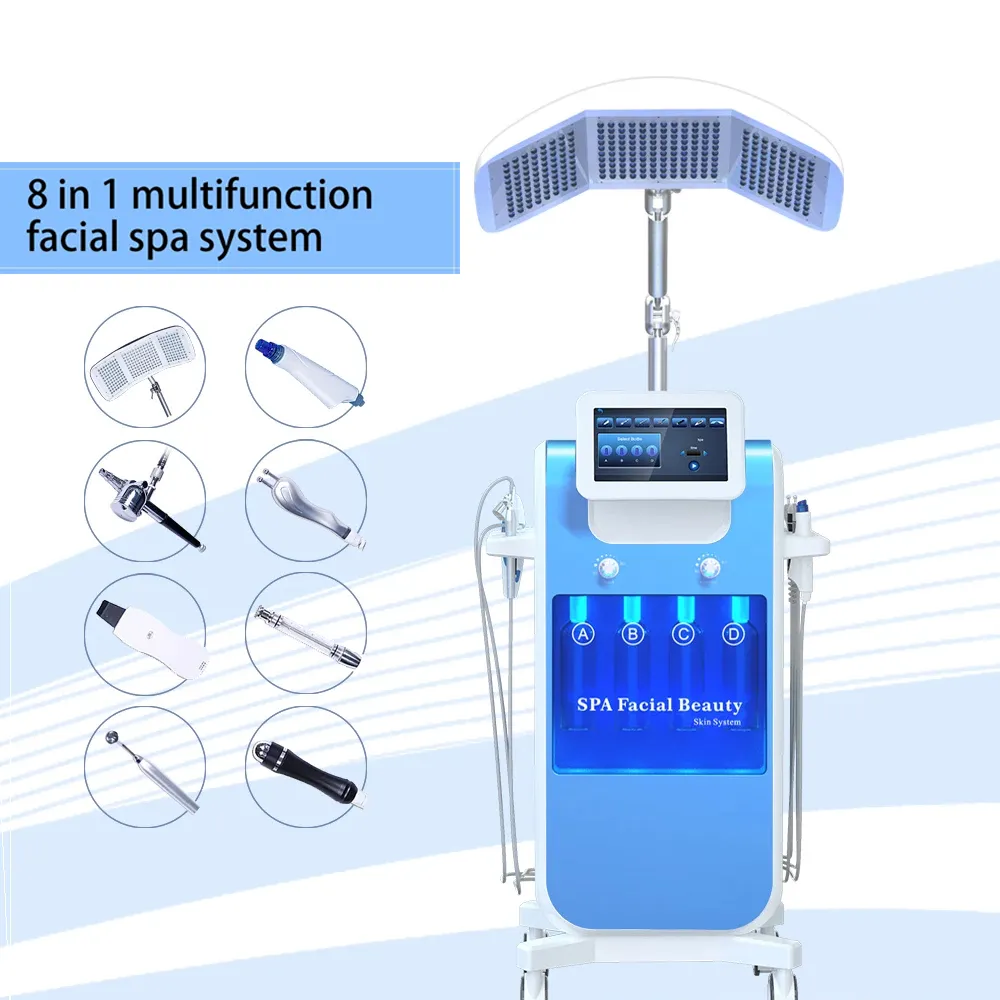 High-End-Multieffekt-8-in-1-Hydrodermabrasion, Sauerstoff, Aqua-Jet, Hautwasser, regenerierend, Tiefenreinigung, Ölentfernung, Bio-Mikrostrom-Lymph-Entgiftung, 6 PDT-Lichtmaschine