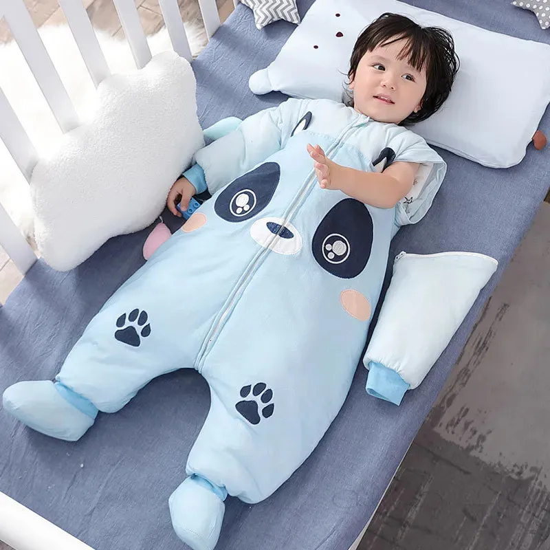 Sacos de dormir Inverno Algodão Bebê Dos Desenhos Animados Saco de Dormir Com Perna Engrossar Manga Longa Romper Sleep Sack Born Wearable Cobertor Conjunto de Cama 231108