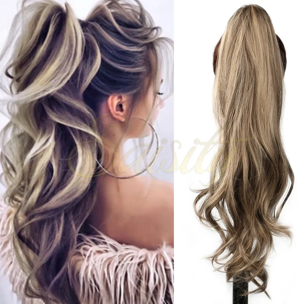 Paardenstaarts Saisity Long Synthetische 32inches Ombre gelaagde paardenstaart beschikbare gemengde kleur krullende flexibele paardenstaart wrap rond haarstukken 230407