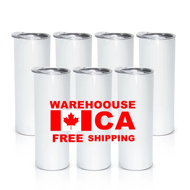 Kanada USA Warehouse 50st/Carton 20oz Mugs Sublimation Blanks Straight Tumbler 20 Oz Rostfritt stål Double Väggisolerad Slim Water Cup med lock och halm SS0408