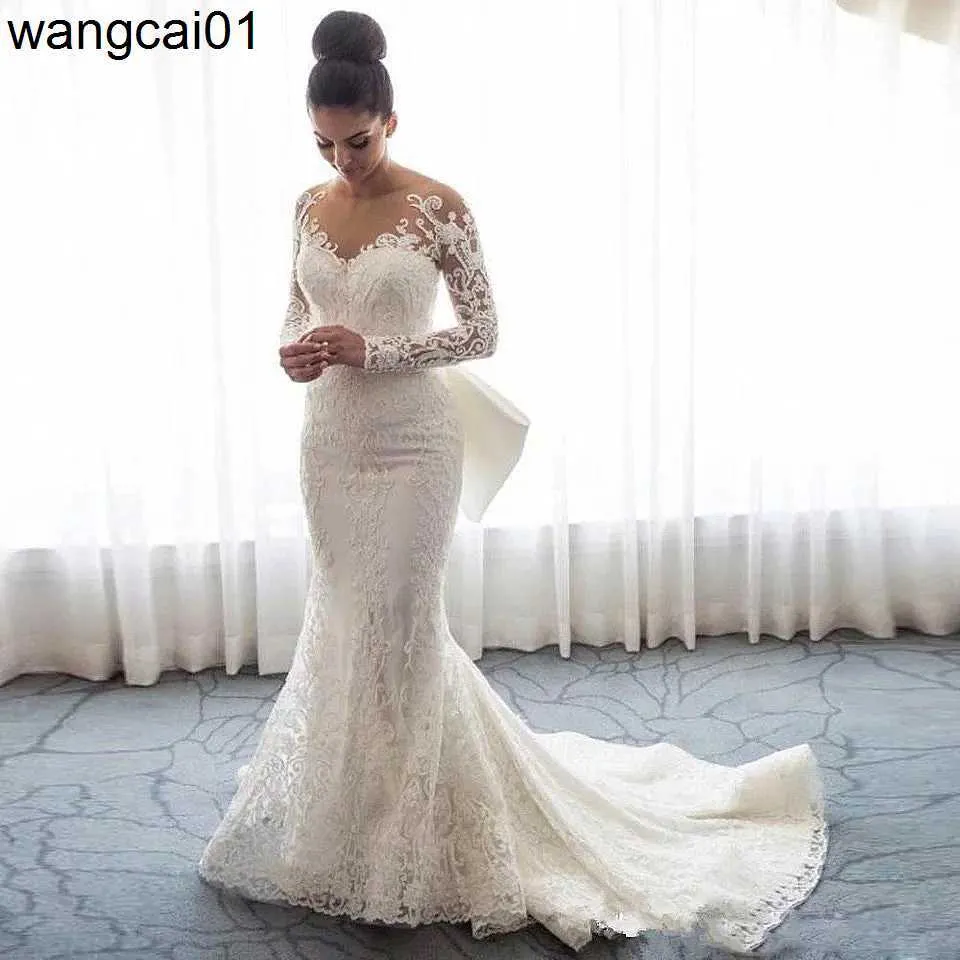 Party Dresses 2 Pieces Luxury Wedding Dresses Detachab Train 2022 Egant Long Seve Mermaid White Bride Dress Boho robe de mariee sukienki 0408H23